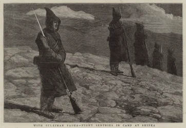 Met Suleiman Pasha, nachtschildwachten in kamp bij Shipka